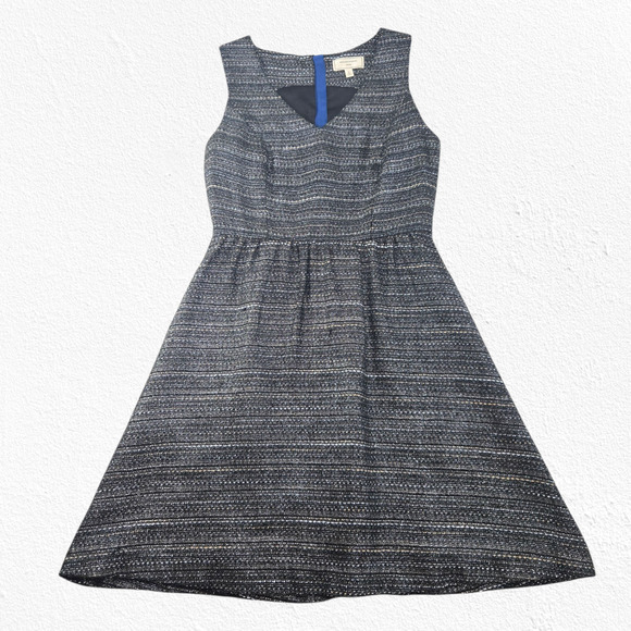 Moulinette Soeurs Black Metallic Tweed Fit & Flare Sleeveless Mini Dress Size 6 - Picture 1 of 8